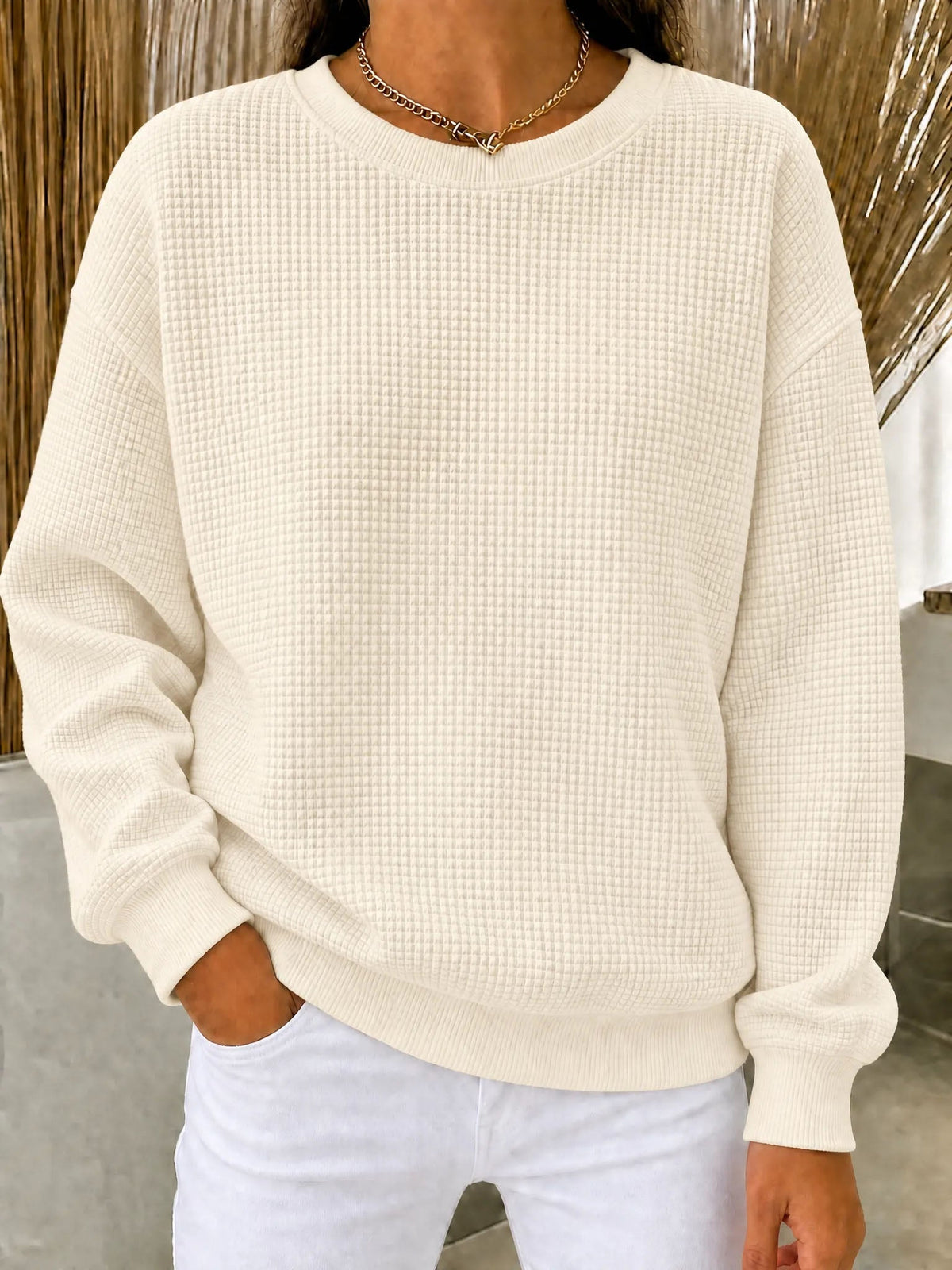 Women's Waffle Knit Crewneck Sweatshirt