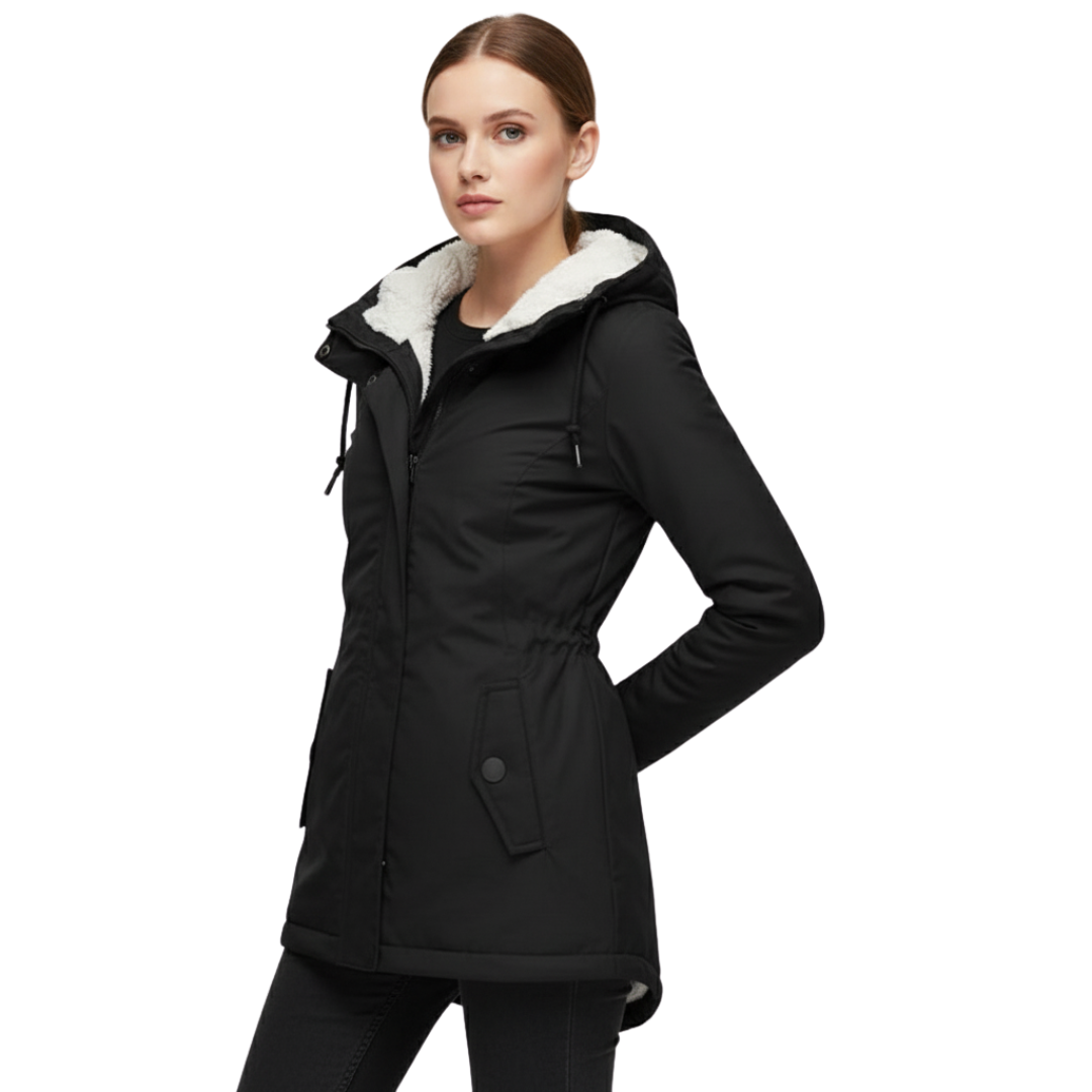 Women's jackets fleece-lined hooded design long cut winter coat