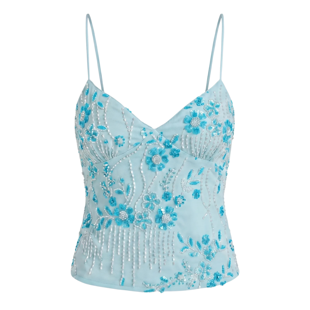Celrien | Women’s Embroidered Halter Cami Top Floral Elegant Look