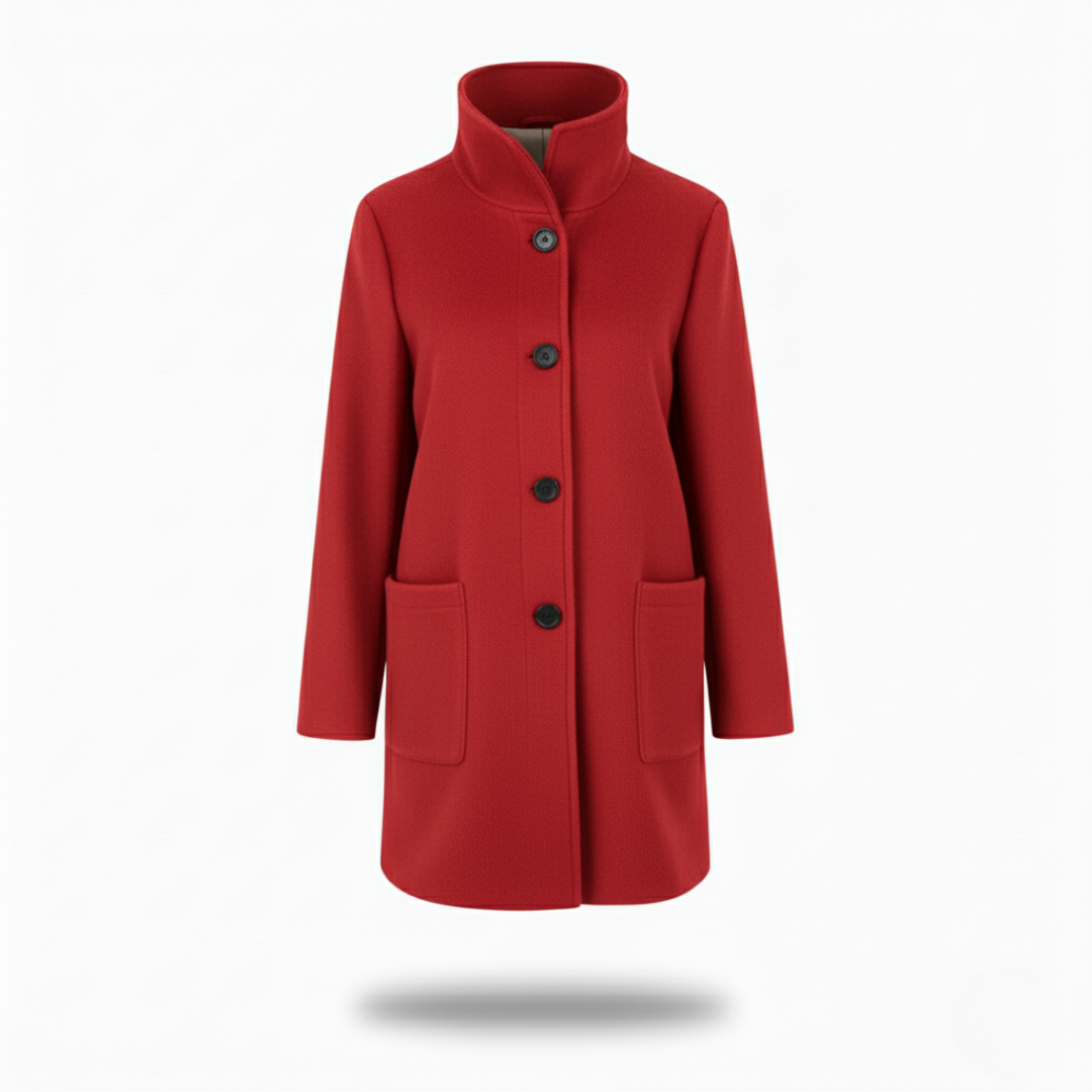 Women's wool blend coat with classic button closure and straight cut