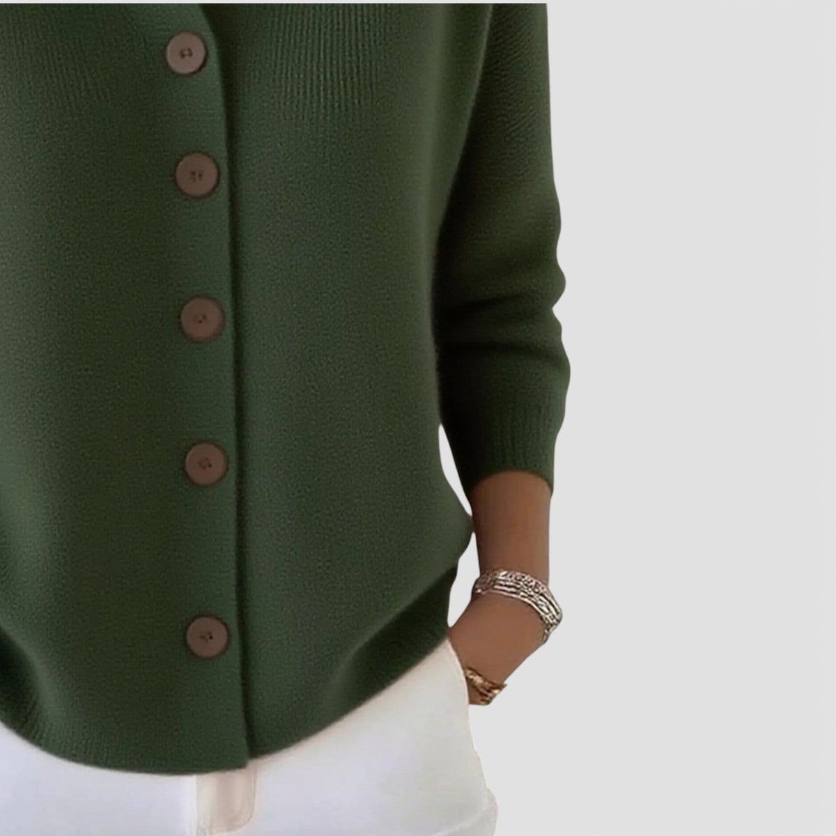 Knit Blouse with Polo Collar and Button Placket