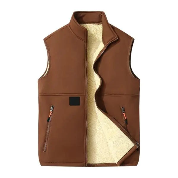 Unisex Fleece-Lined Winter Vest, Full-Zip Stand Collar Gilet with Zip Pockets