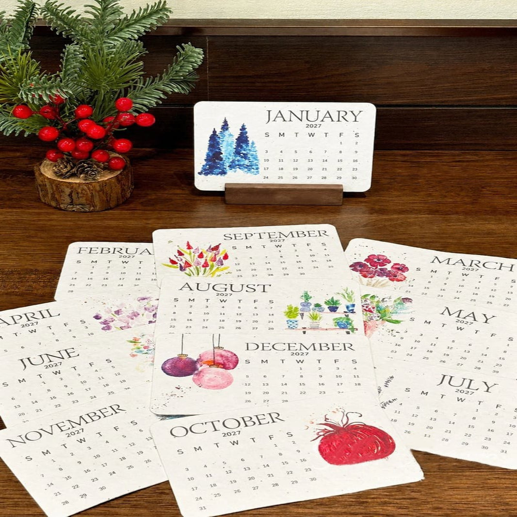 Plantable Seed Paper Calendar 2027 – 12 Plantable Calendar Cards