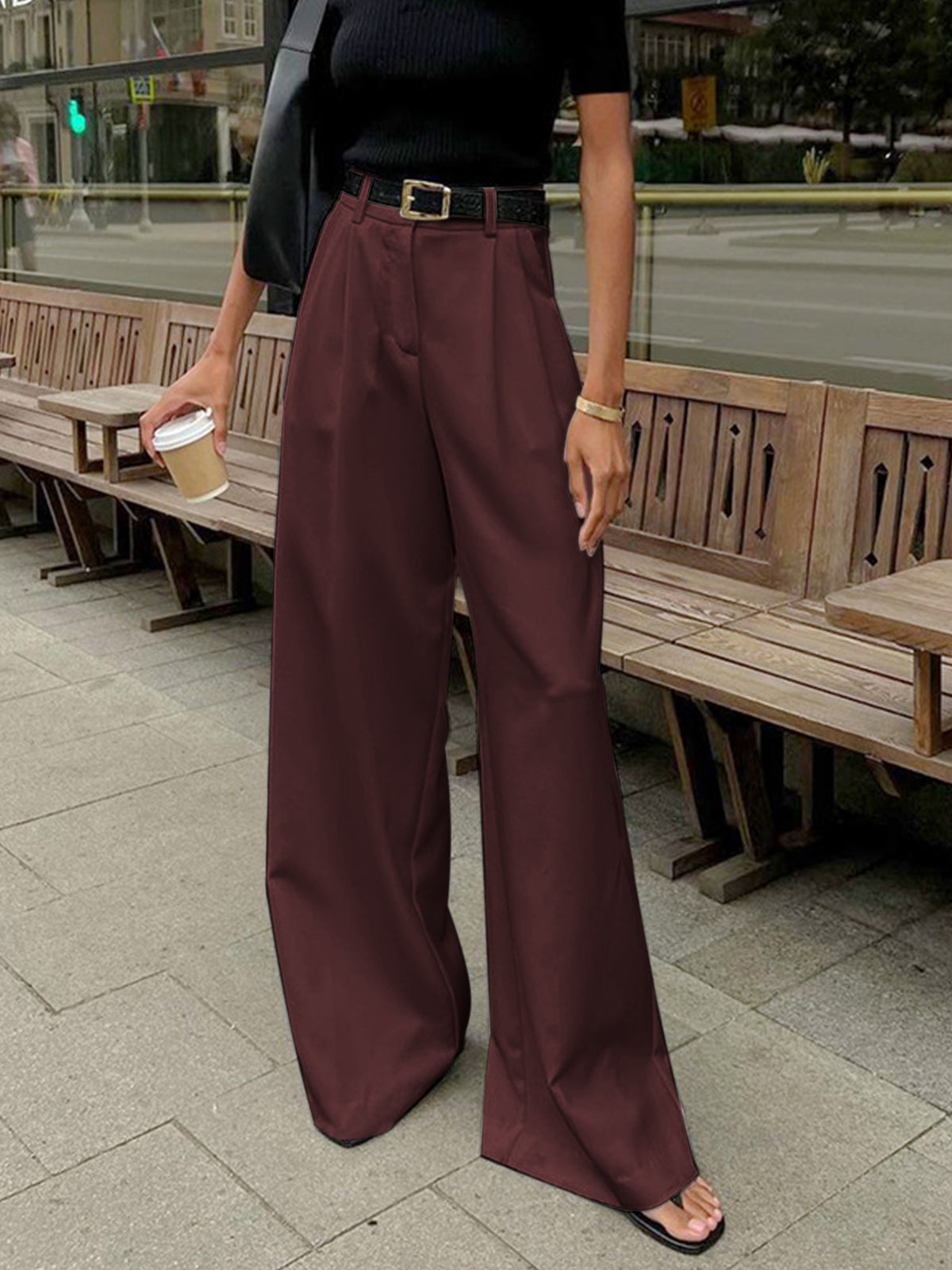 Celrien | Women's Wide-Leg Belted High-Waist Pants