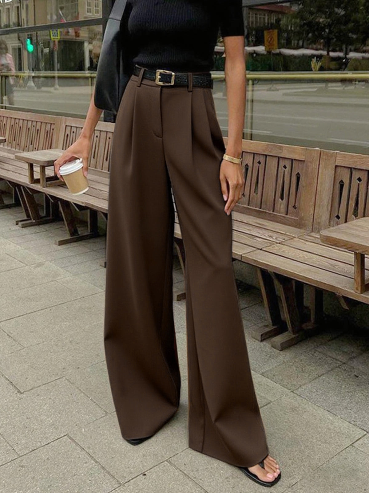 Celrien | Women's Wide-Leg Belted High-Waist Pants