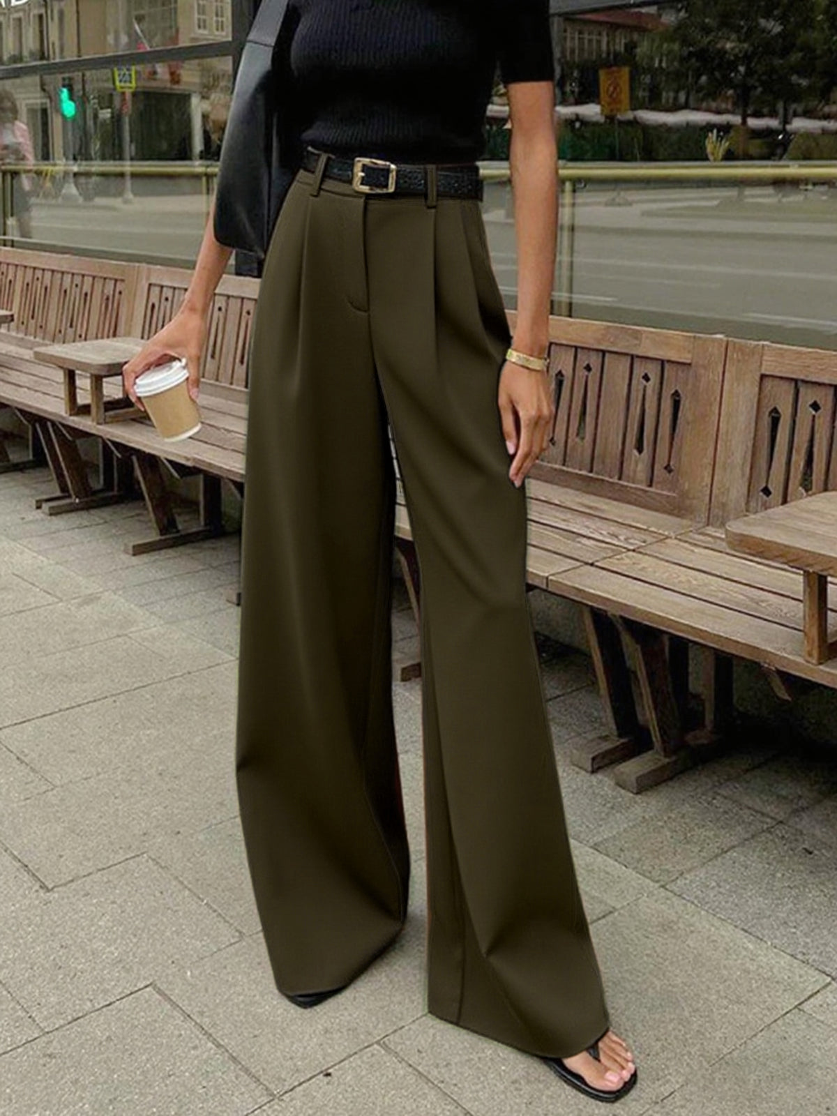 Celrien | Women's Wide-Leg Belted High-Waist Pants