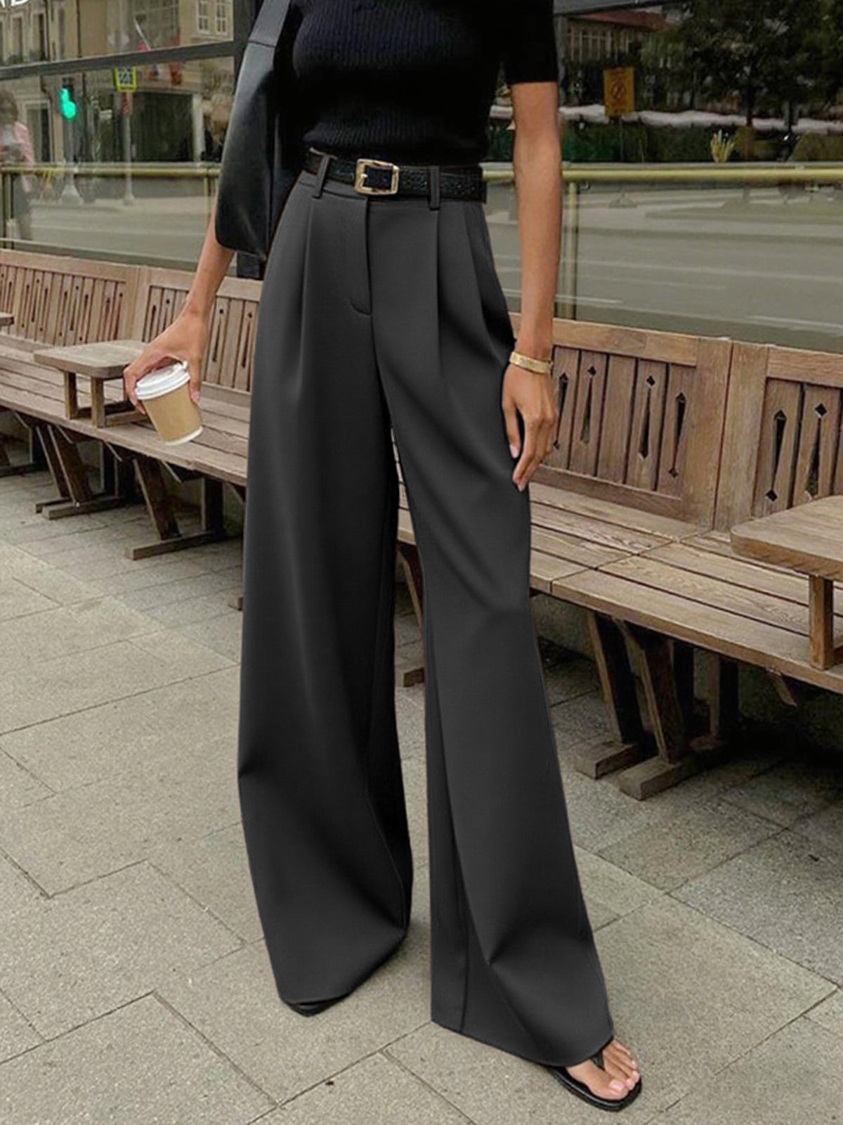 Celrien | Women's Wide-Leg Belted High-Waist Pants