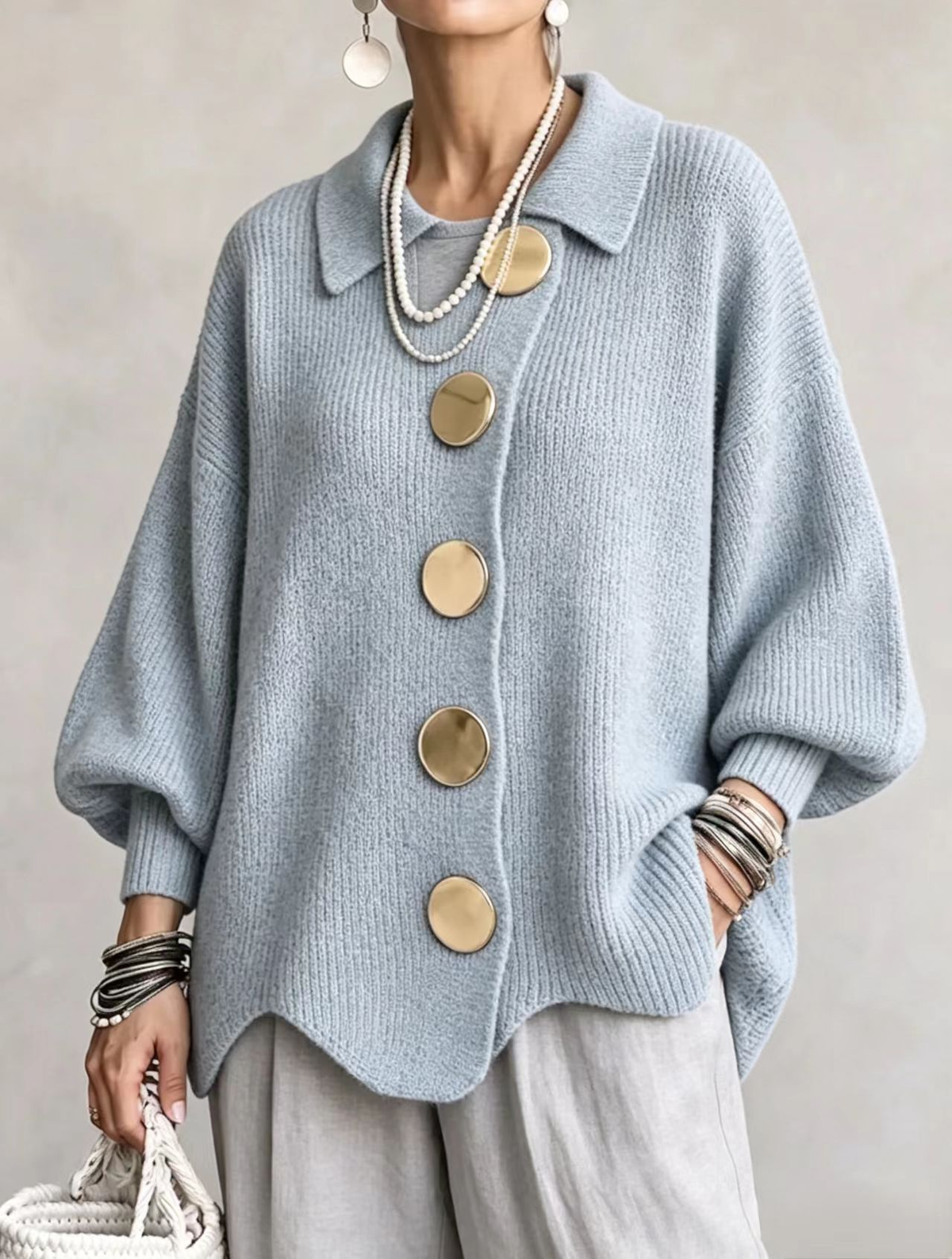 Oversized Collared Cardigan for Women