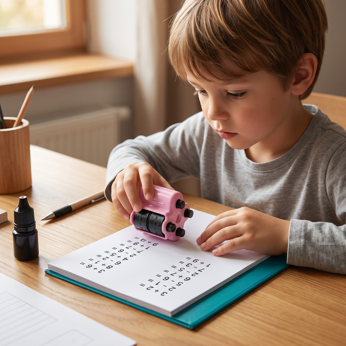 4-in-1 Math Rolling Stamp – Practicing Addition, Subtraction, Multiplication & Division