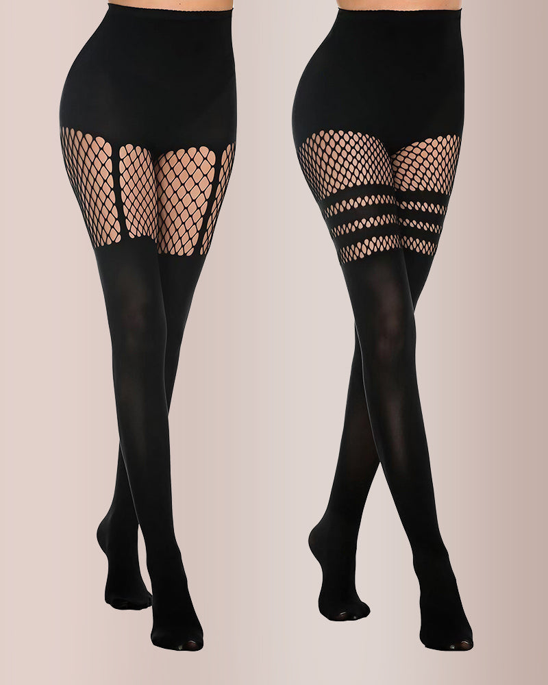 Cut-Out Fishnet Tights Illusion Pantyhose (2 Pack)