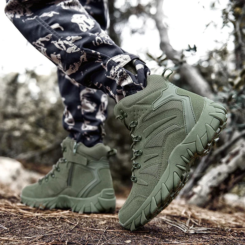 High hiking boot with ankle support and deep lug sole pattern