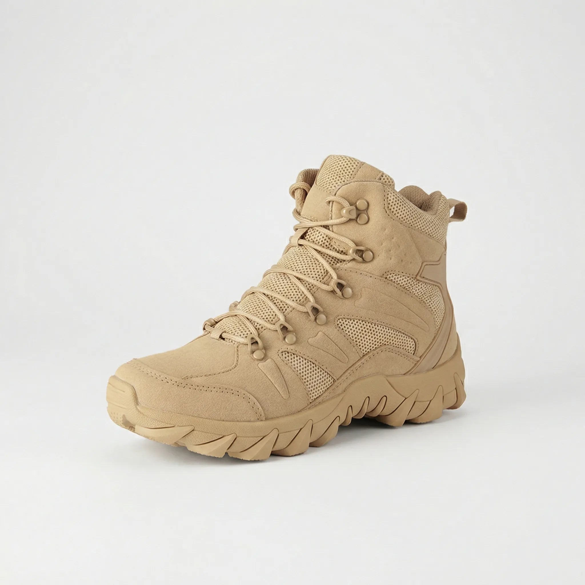 High hiking boot with ankle support and deep lug sole pattern