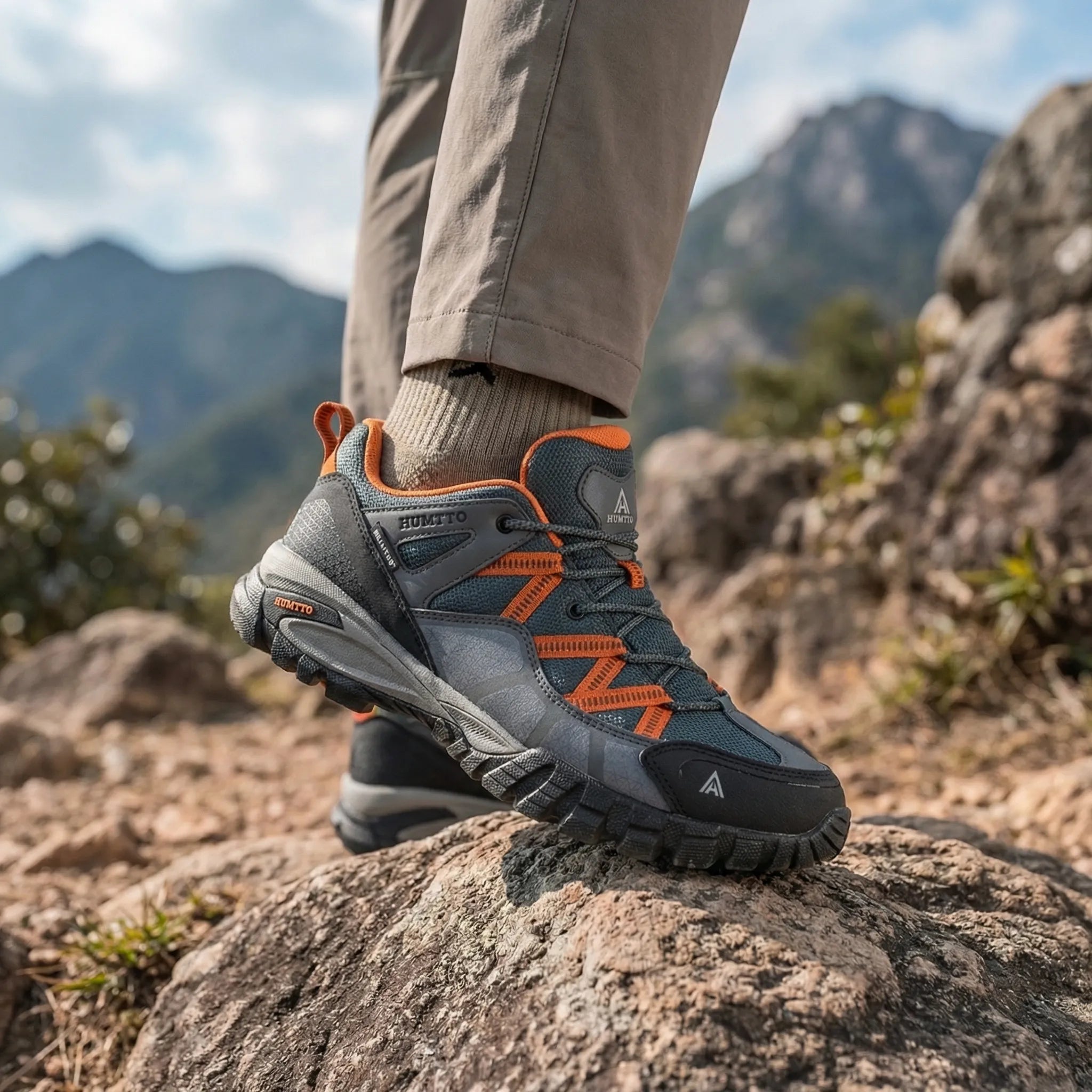 Men's hiking shoes with cushioned insole and deep tread sole for grip