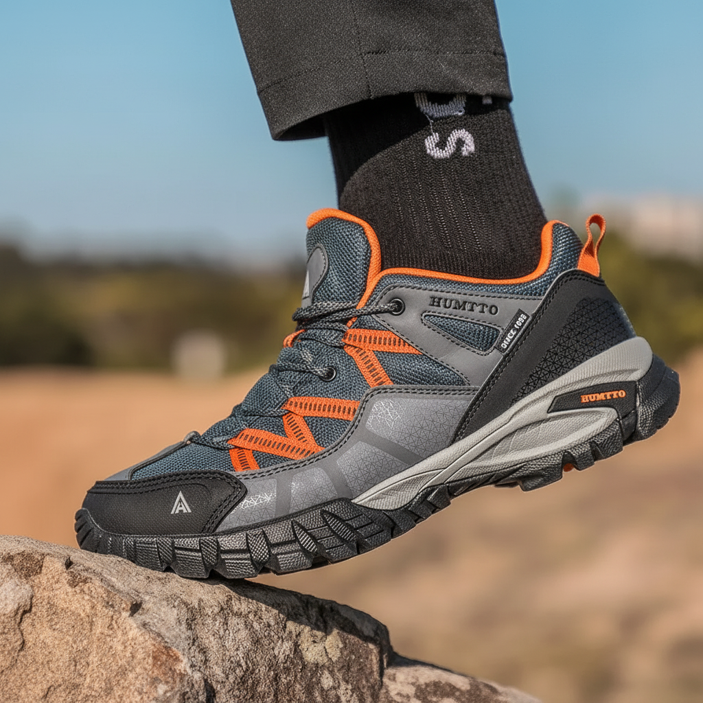 Men's hiking shoes with cushioned insole and deep tread sole for grip