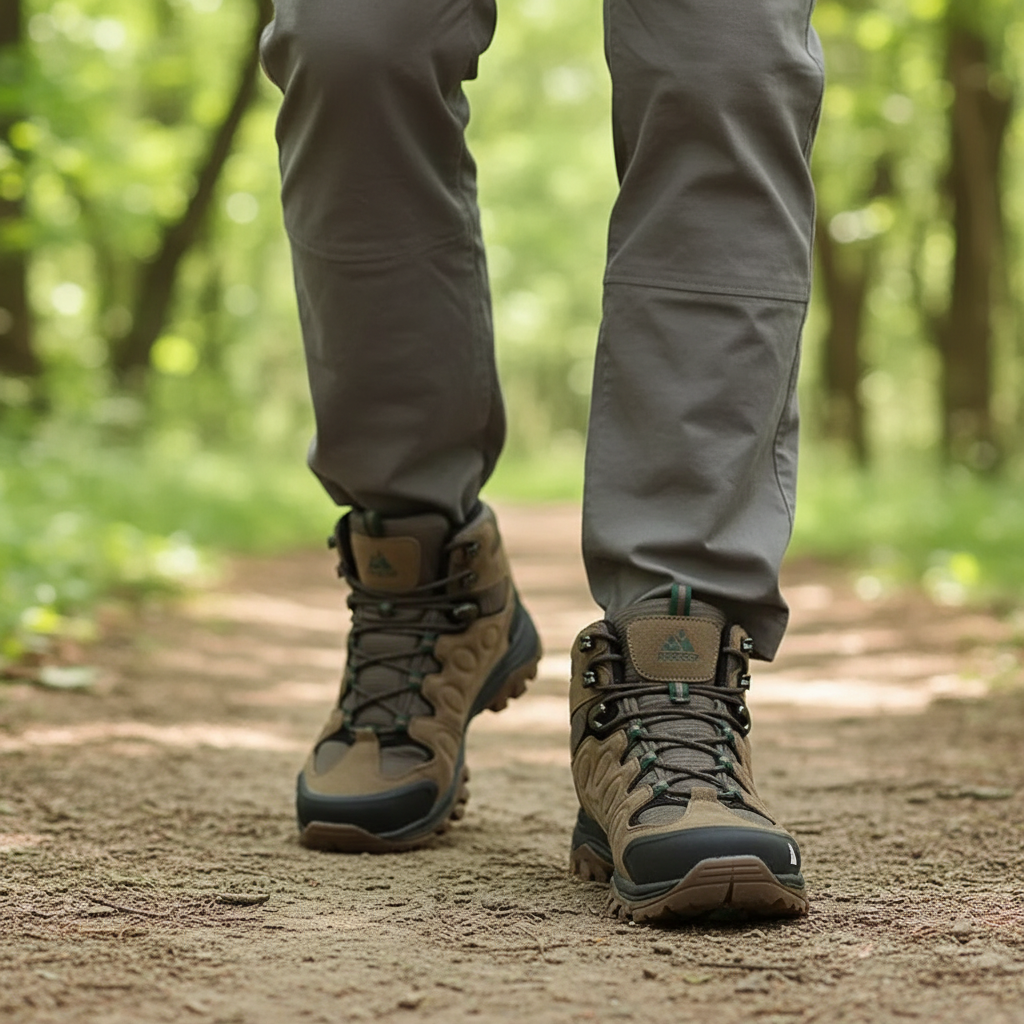 Men's high hiking boot with laced closure and deep tread sole