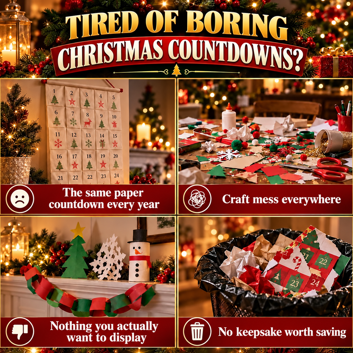 Celrien | 24-Day Mini Christmas Decoration Advent Calendar | 24 Unique Festive Building Sets with Hanging Loops