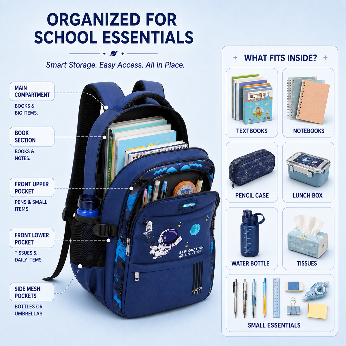 Celrien | AstroVibe Waterproof Polyester School Backpack