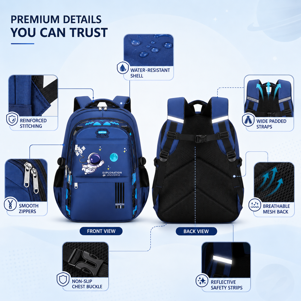 Celrien | AstroVibe Waterproof Polyester School Backpack