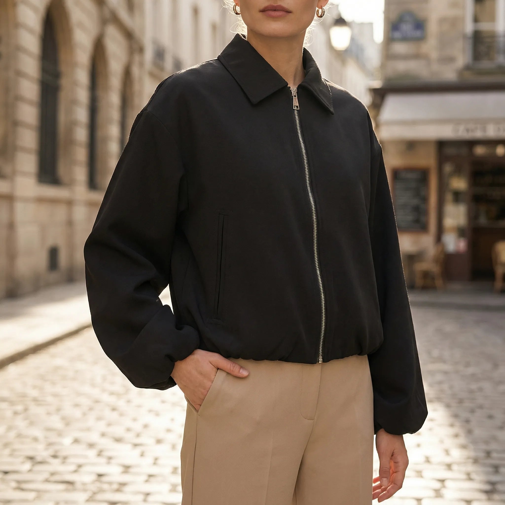 Celrien | Cropped Zip-Up Bomber Jacket
