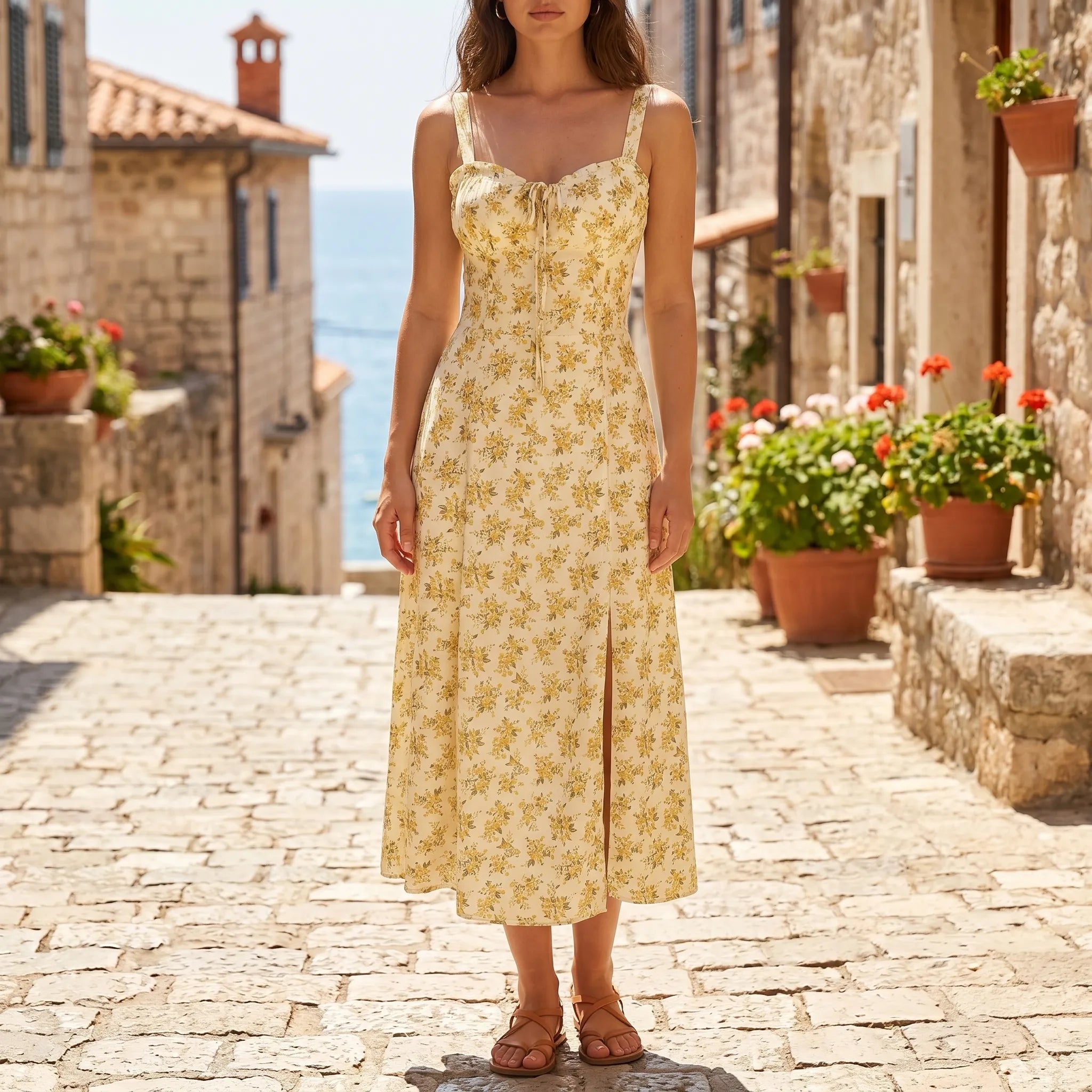 Celrien | Floral Spaghetti Strap Midi Dress
