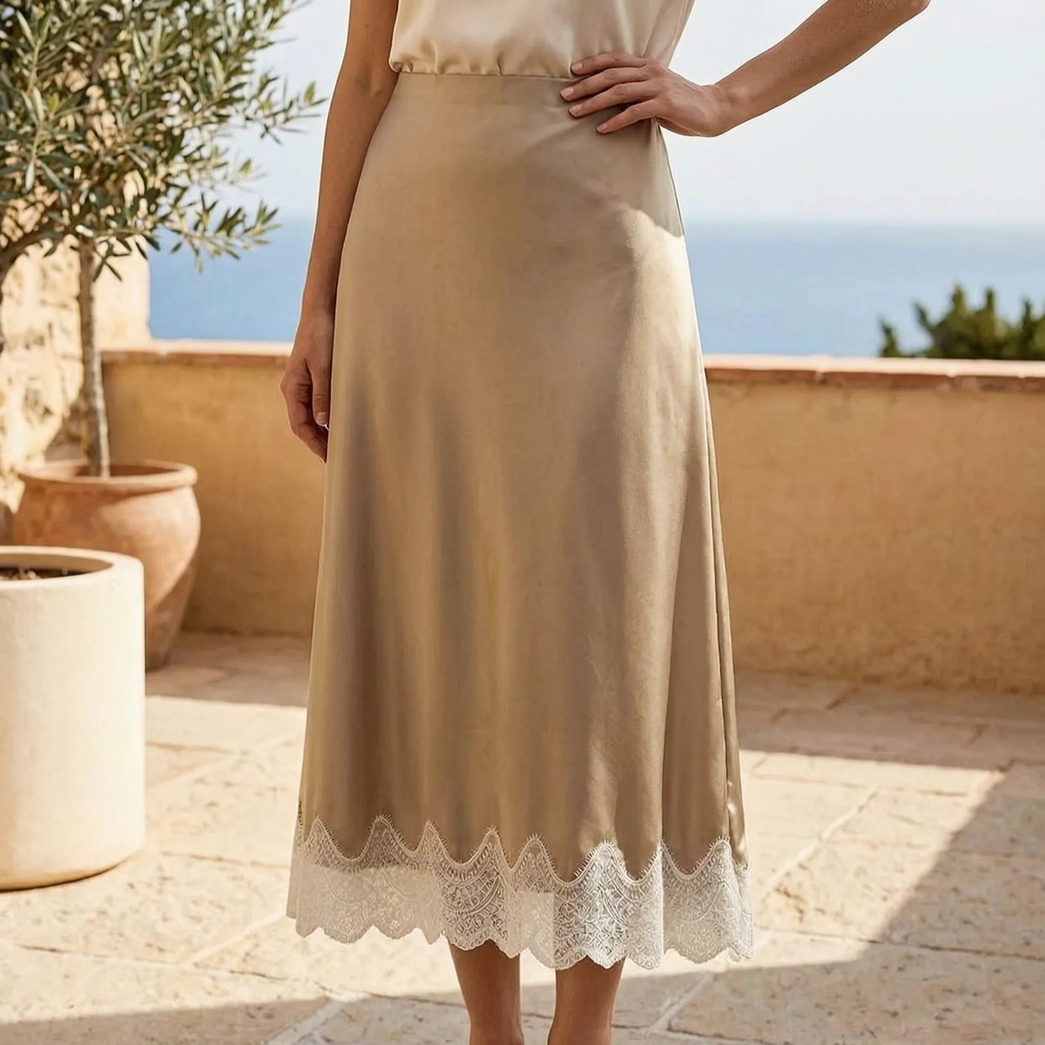 Celrien | High-Waist A-Line Midi Skirt