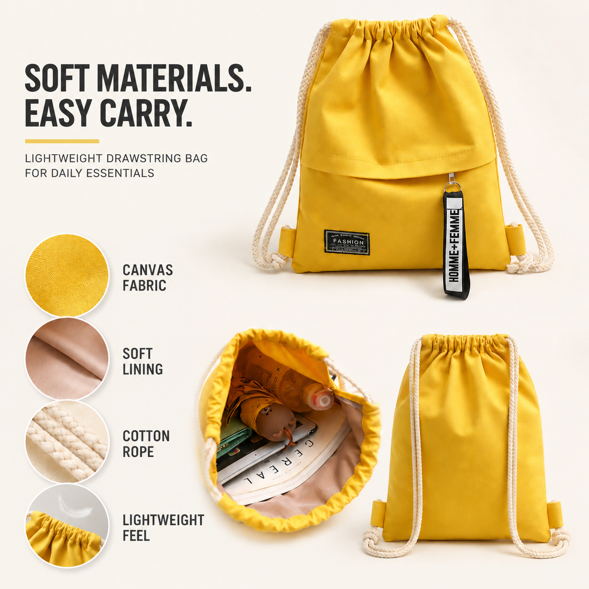 Celrien | Linenovo Soft Linen Drawstring Backpack