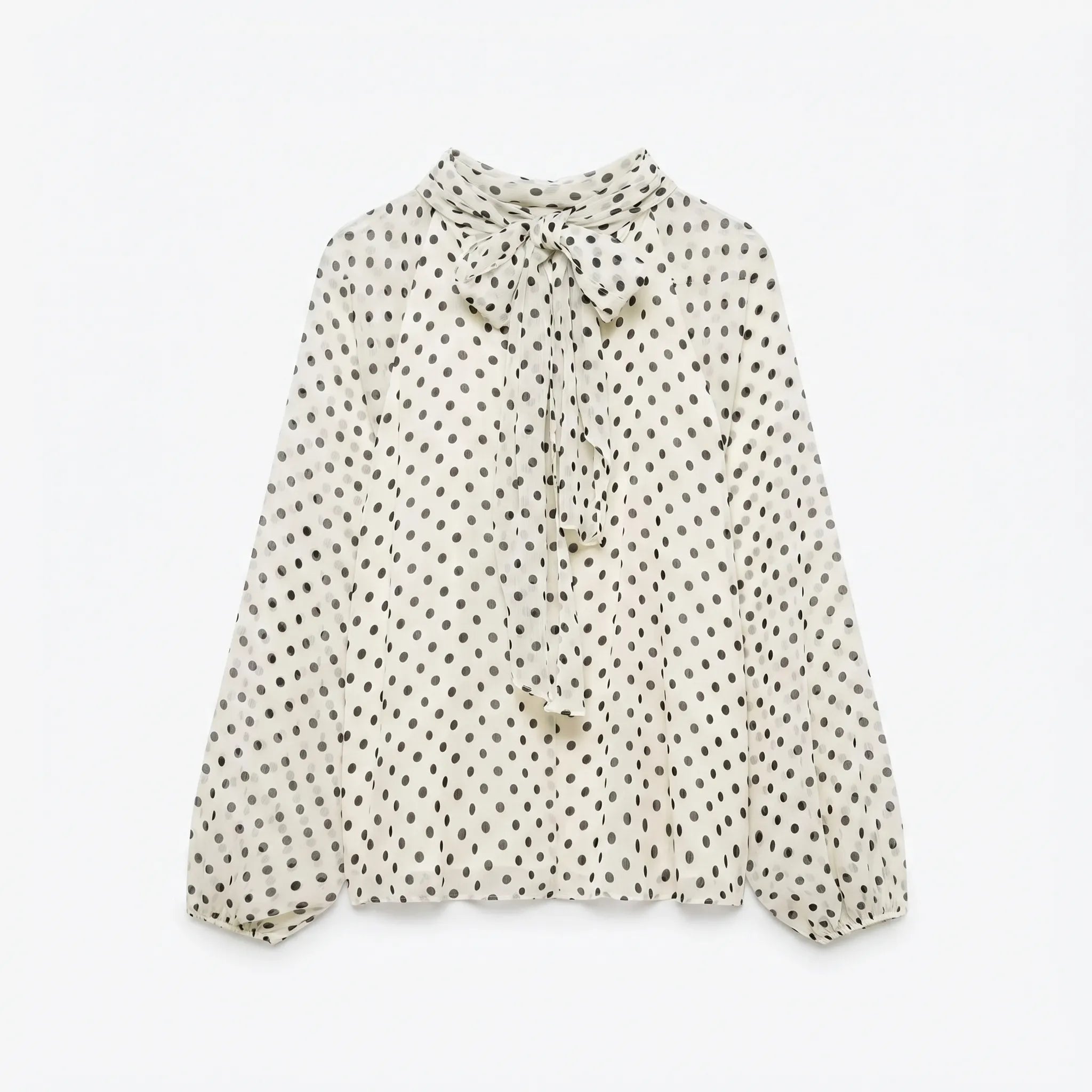 Celrien | Polka Dot Long Sleeve Bow Blouse