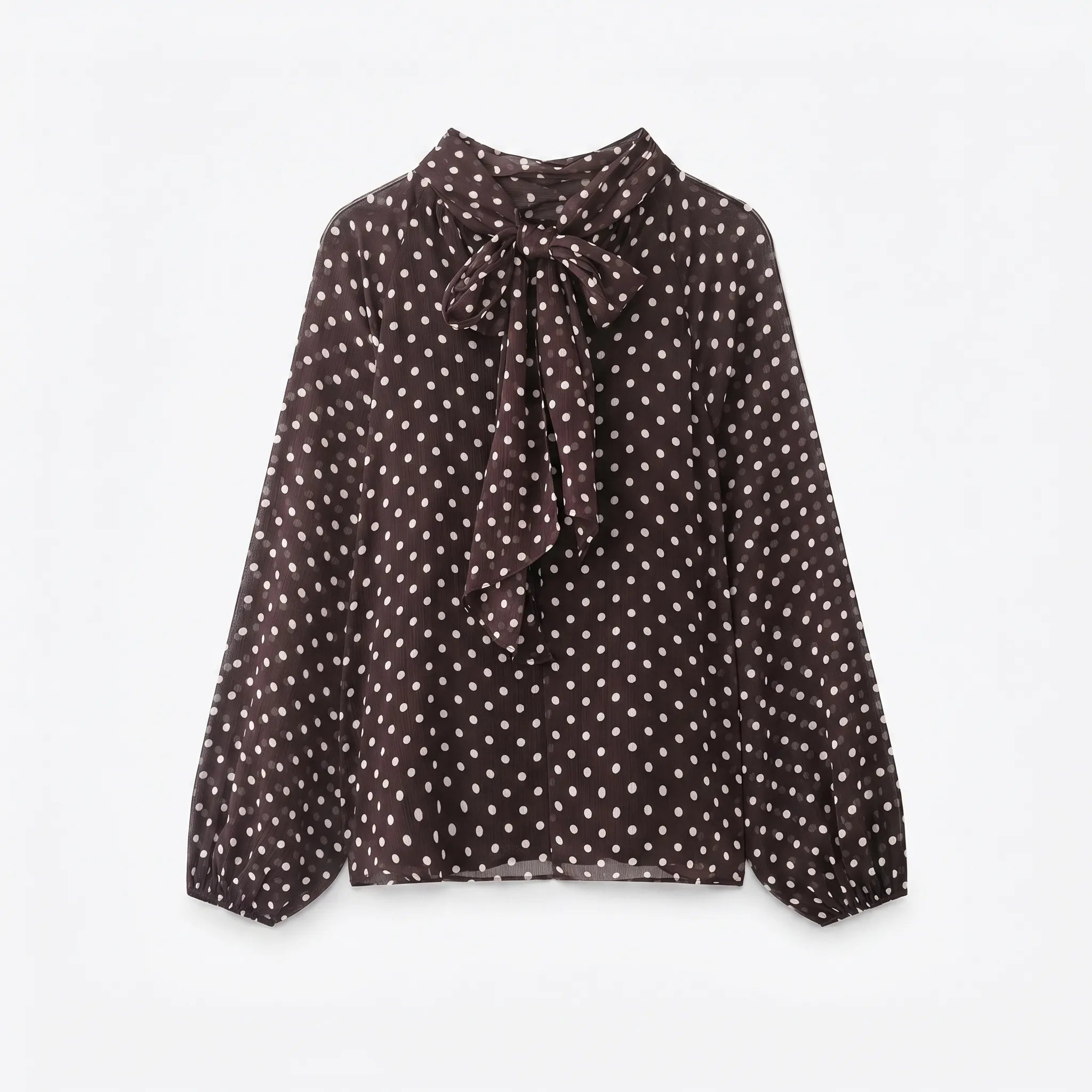 Celrien | Polka Dot Long Sleeve Bow Blouse