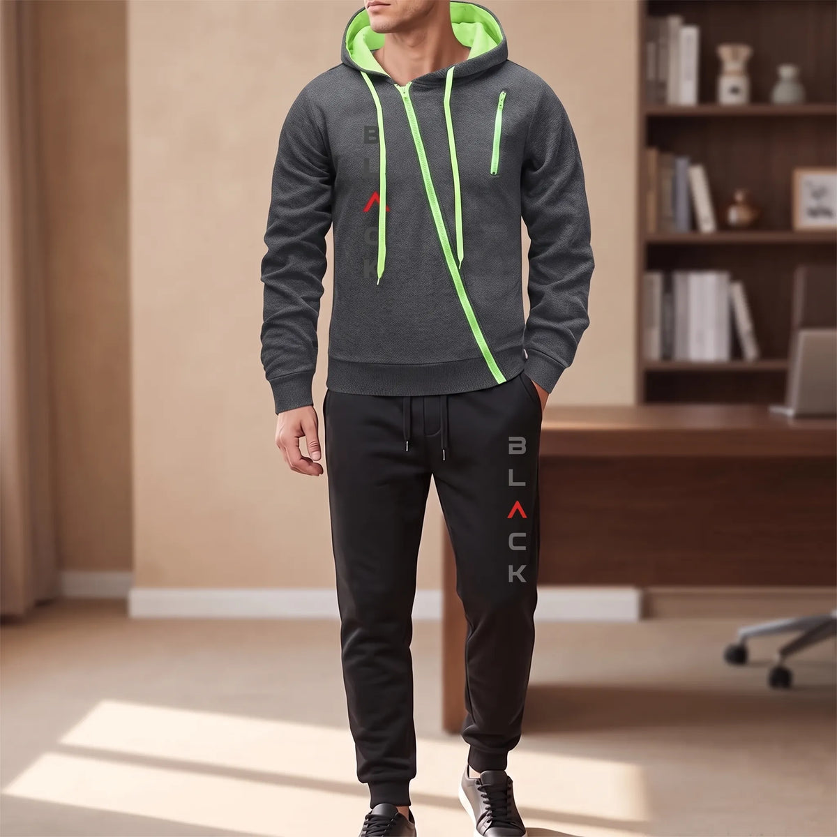 Celrien | Rovento Asymmetric Zip Hooded Tracksuit Set