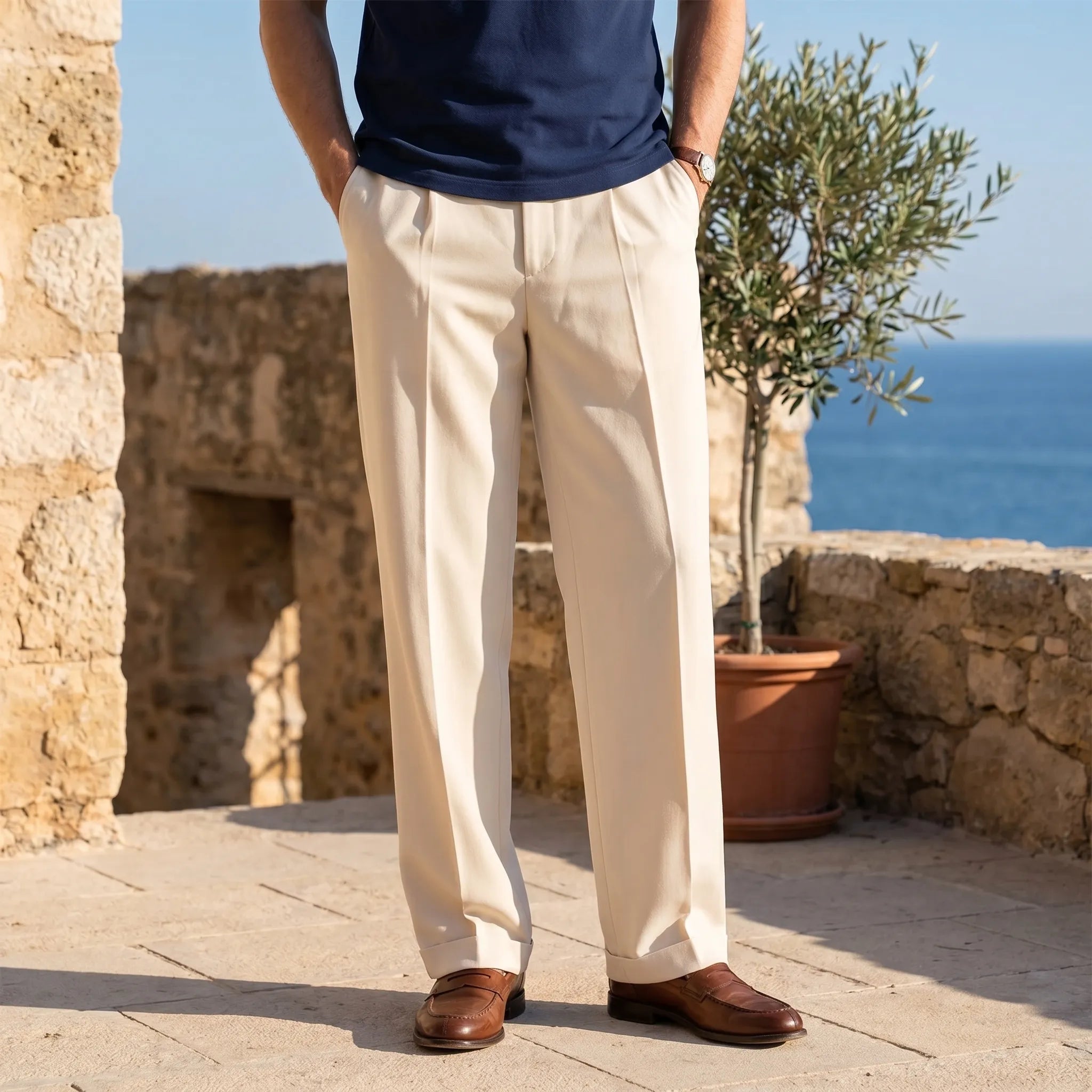 Celrien | Semi-Wide Leg Casual Trousers