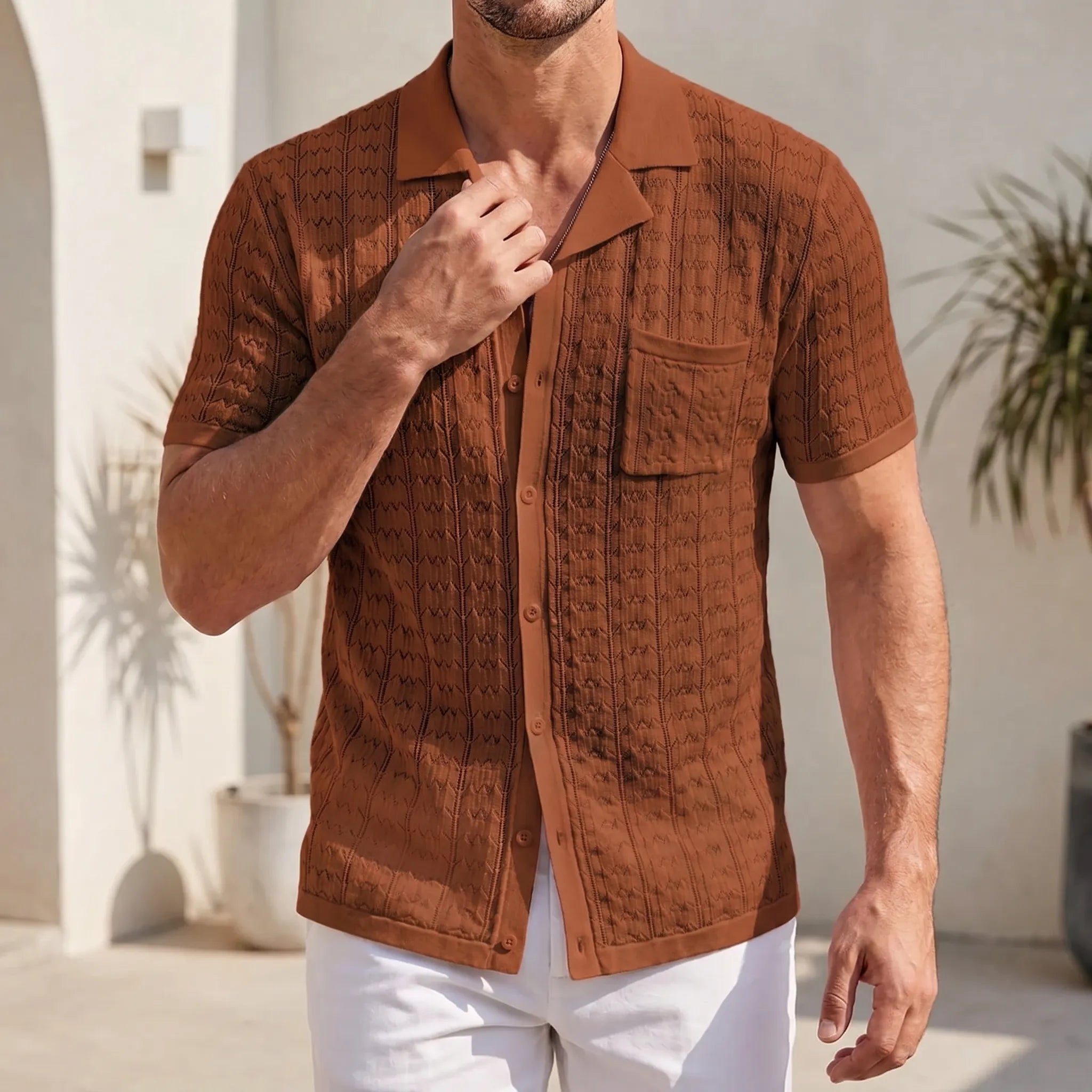 Celrien | Short-Sleeved Knitted Polo Shirt