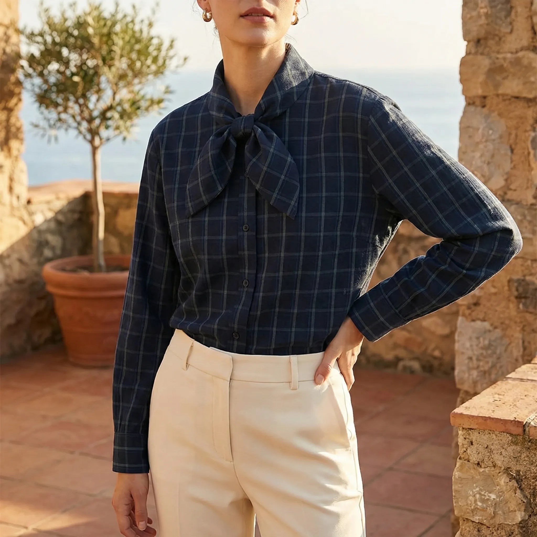 Celrien |  Single-Breasted Plaid Button-Up Shirt