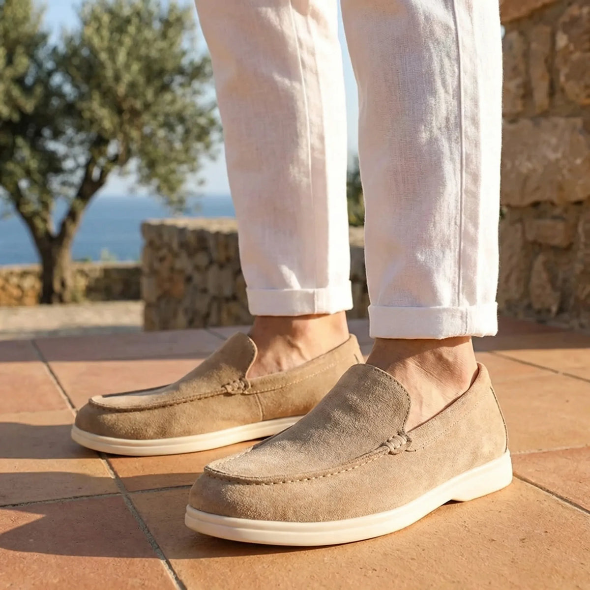 #3731-Men\'s Canvas Slip-On Loafers in Tan COSIDRAM-Men-s-Loafers-  main image 3