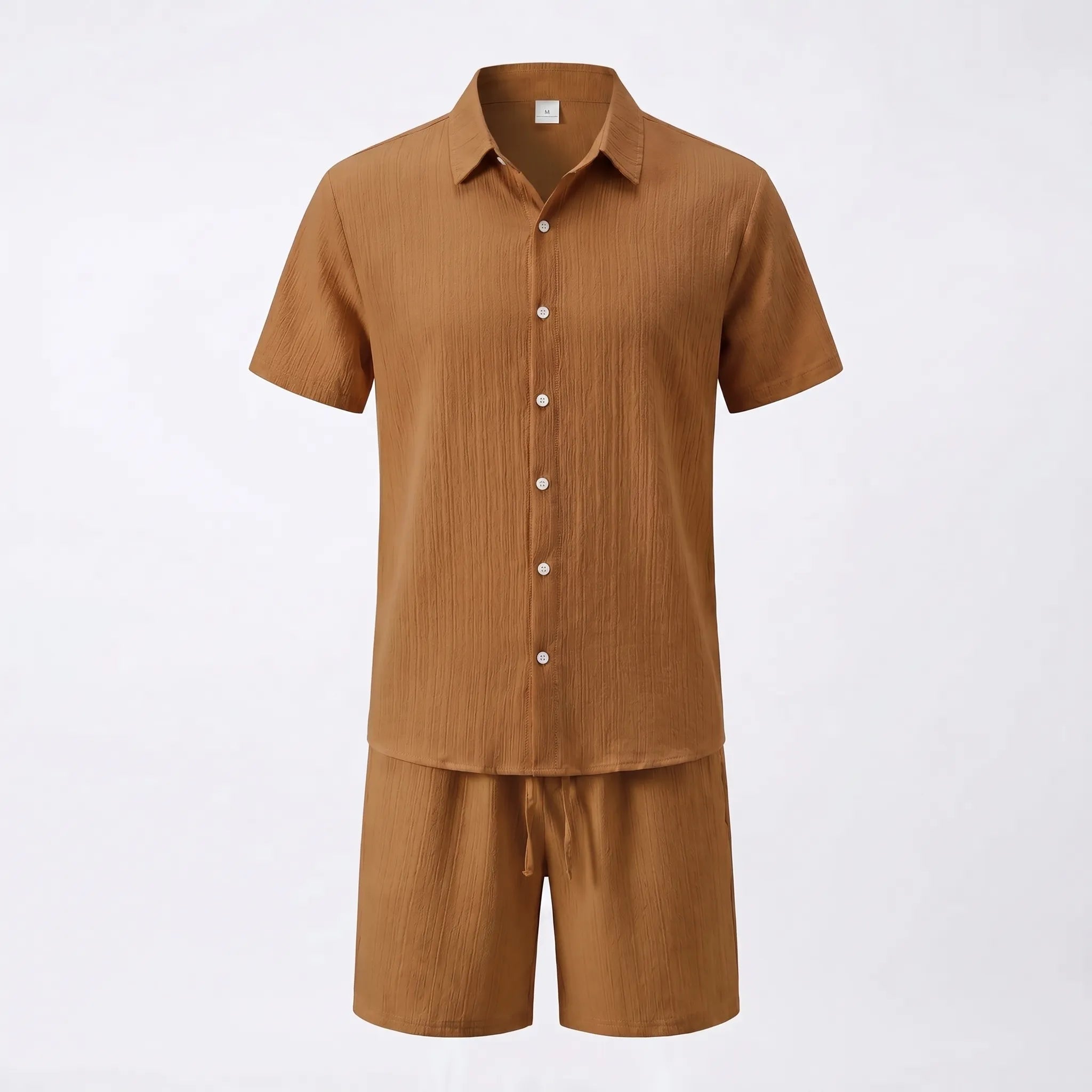 Celrien | Solid-Color Short Sleeve Shirt And Shorts Set