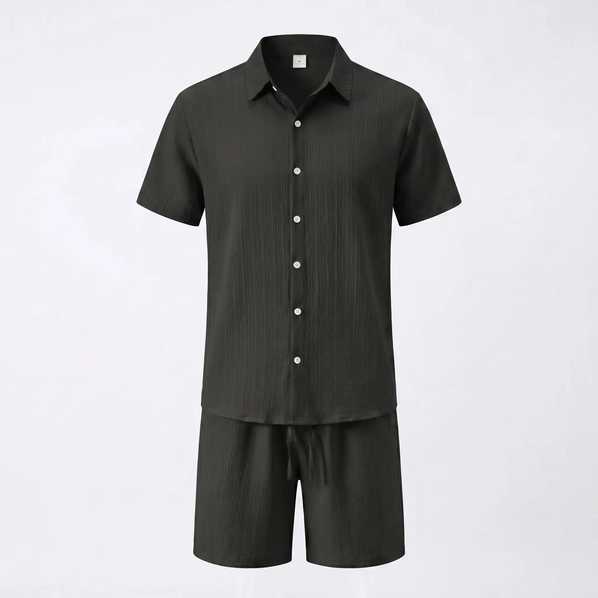 Celrien | Solid-Color Short Sleeve Shirt And Shorts Set