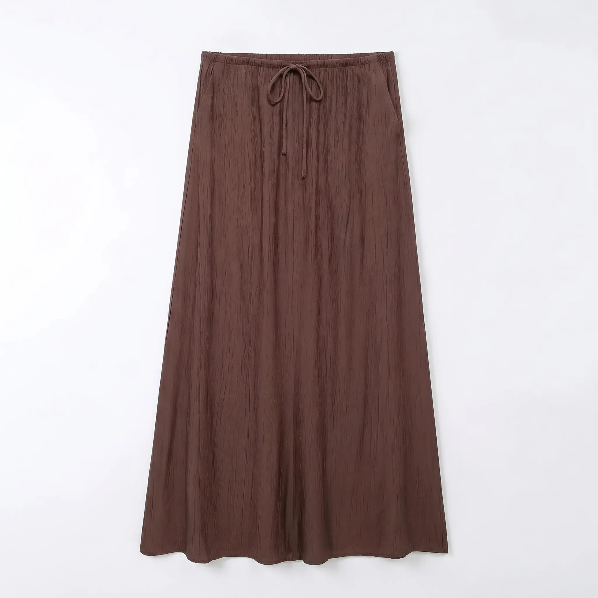 Celrien | Solid A-Line Midi Skirt With Drawstring Waist