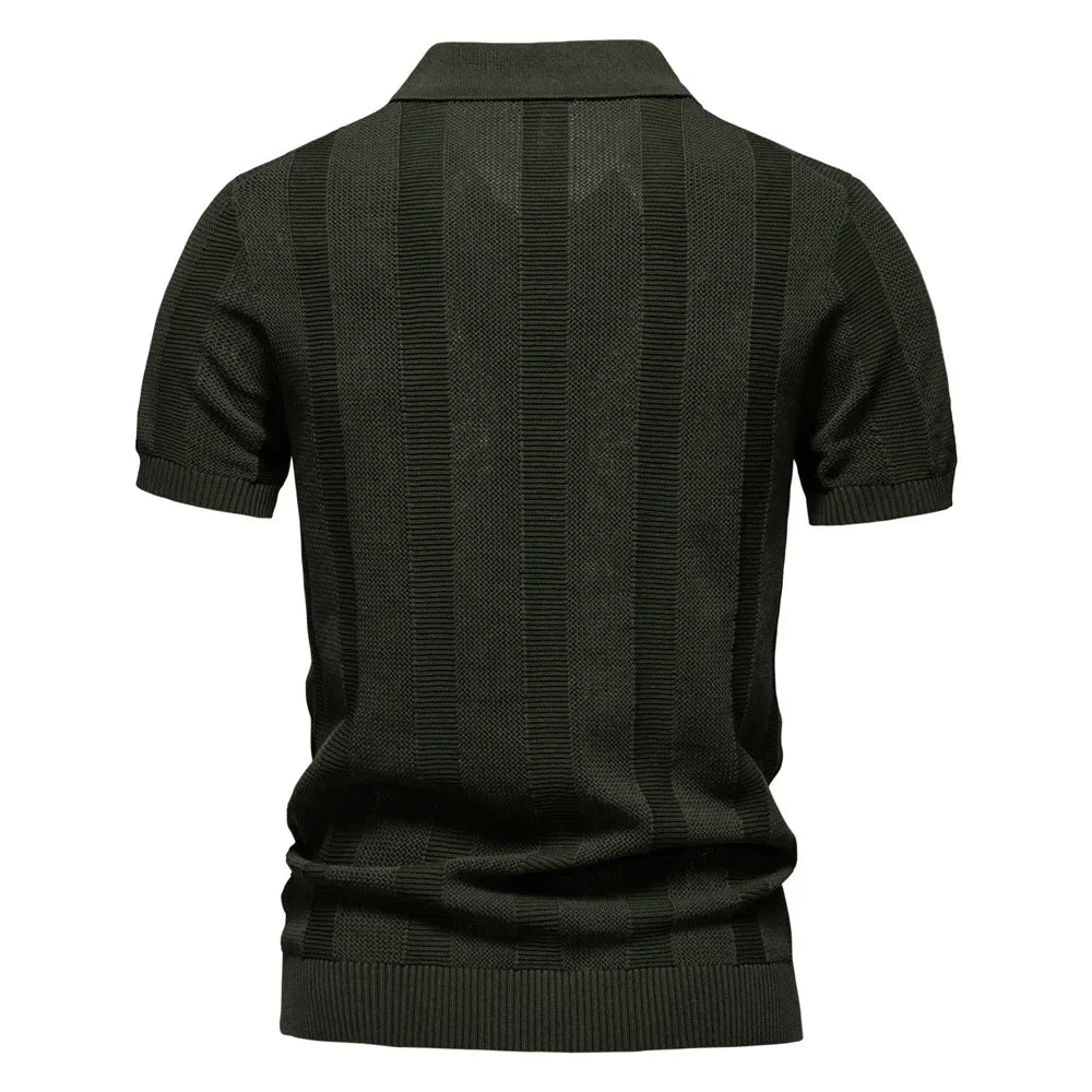 Celrien | Striped Knit Polo With Open Collar