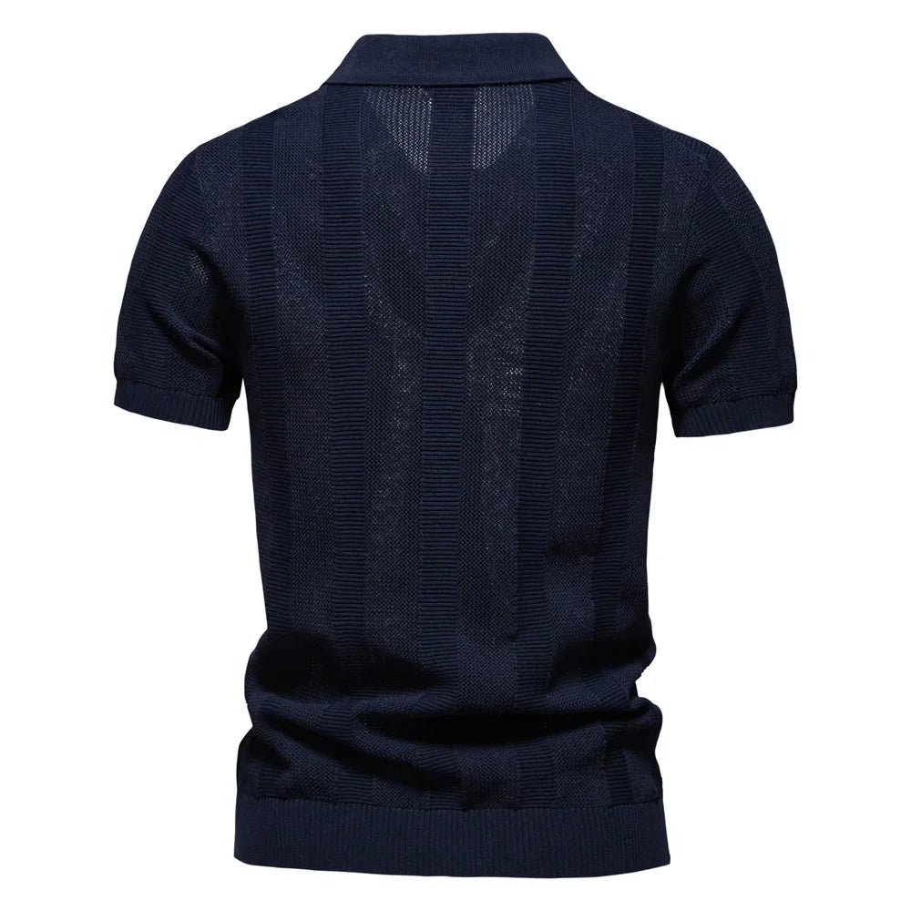 Celrien | Striped Knit Polo With Open Collar