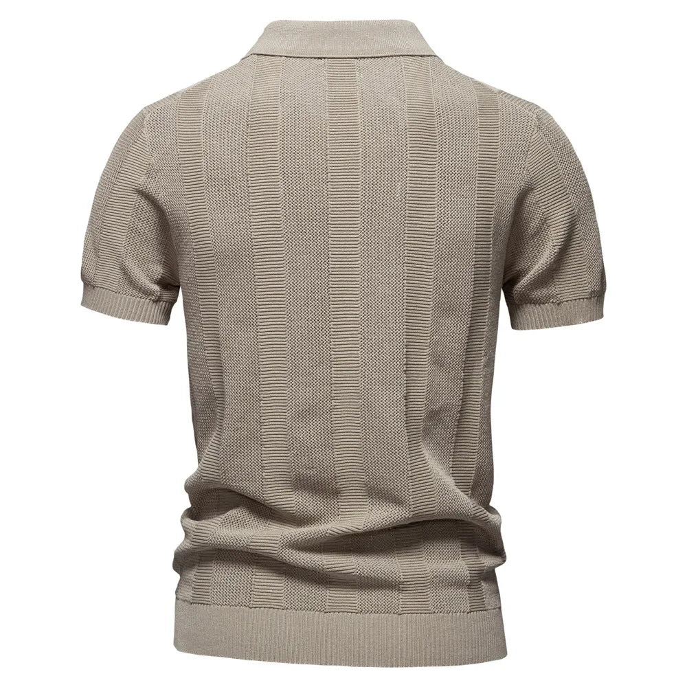 Celrien | Striped Knit Polo With Open Collar