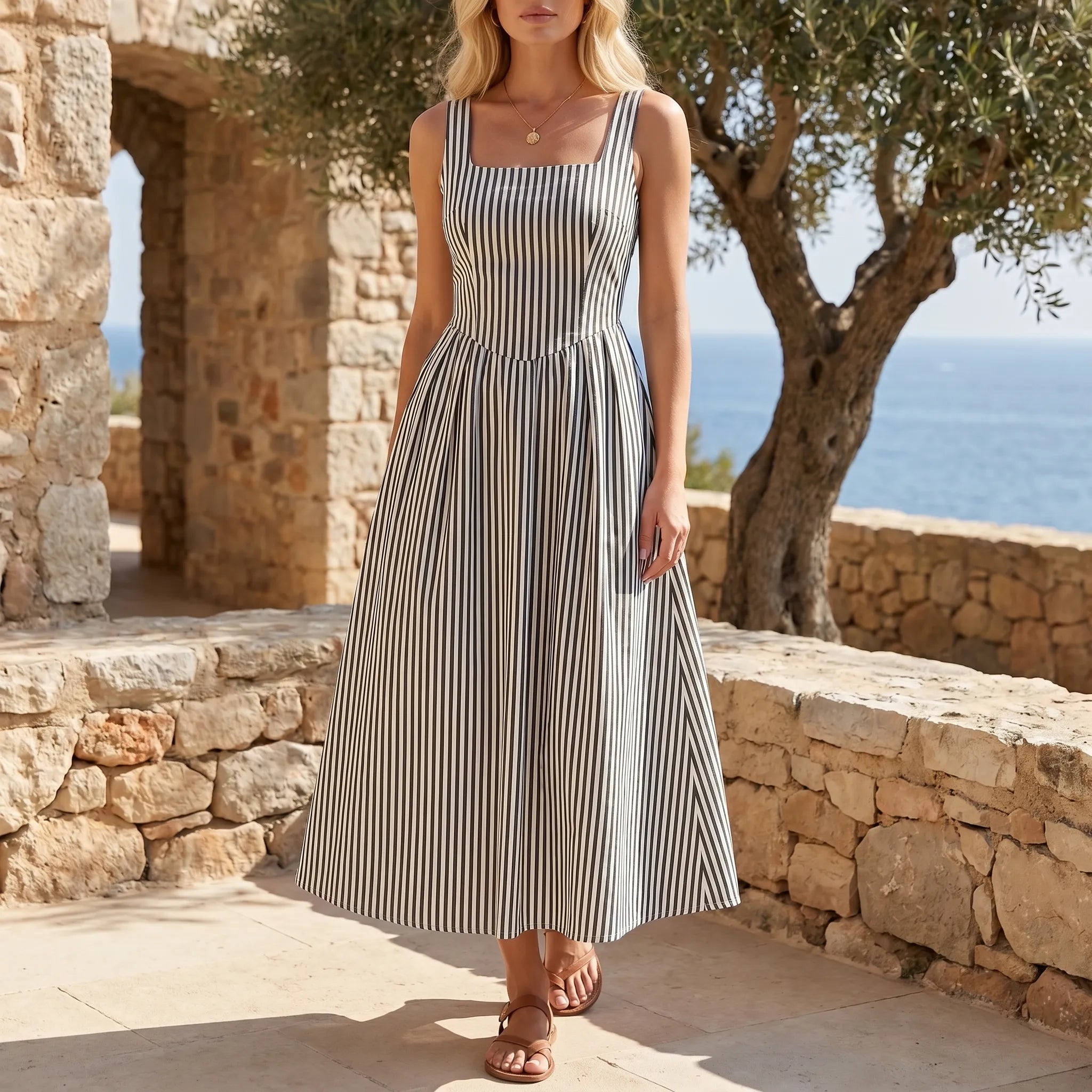 Celrien | Striped Sleeveless Midi Dress