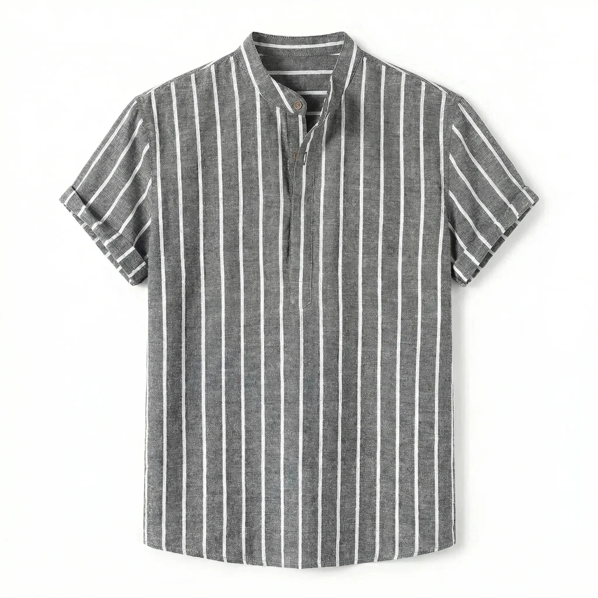 Celrien | Striped Stand-Up Collar Short Sleeve Shirt