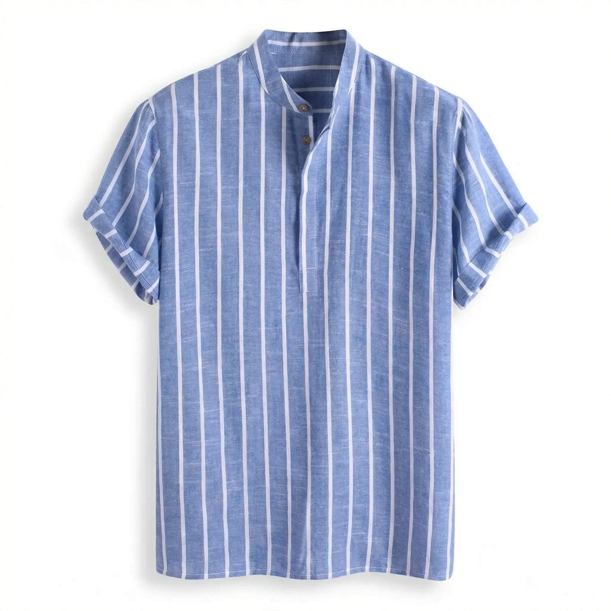 Celrien | Striped Stand-Up Collar Short Sleeve Shirt