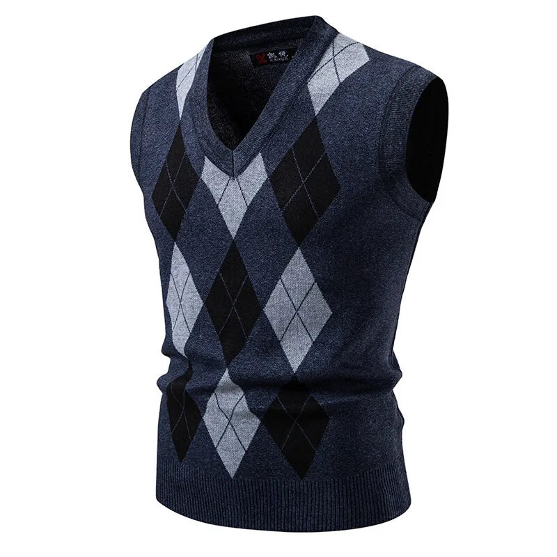 Celrien | Vesperon Slim Fit Sleeveless Argyle Knit Vest