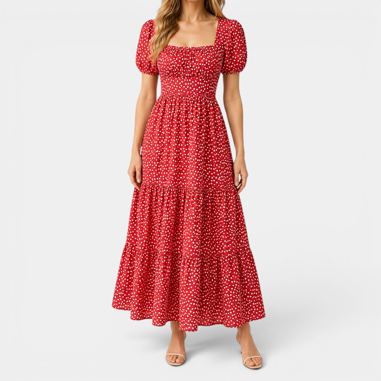 Celrien | Women’s Polka Dot Tiered Midi Summer Dress Flowy Elegant