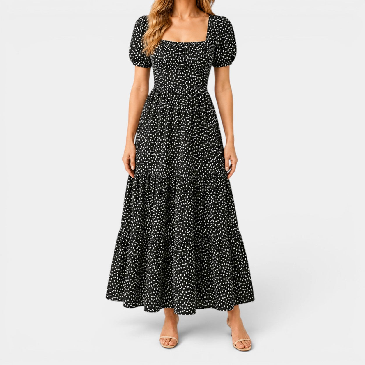Celrien | Women’s Polka Dot Tiered Midi Summer Dress Flowy Elegant