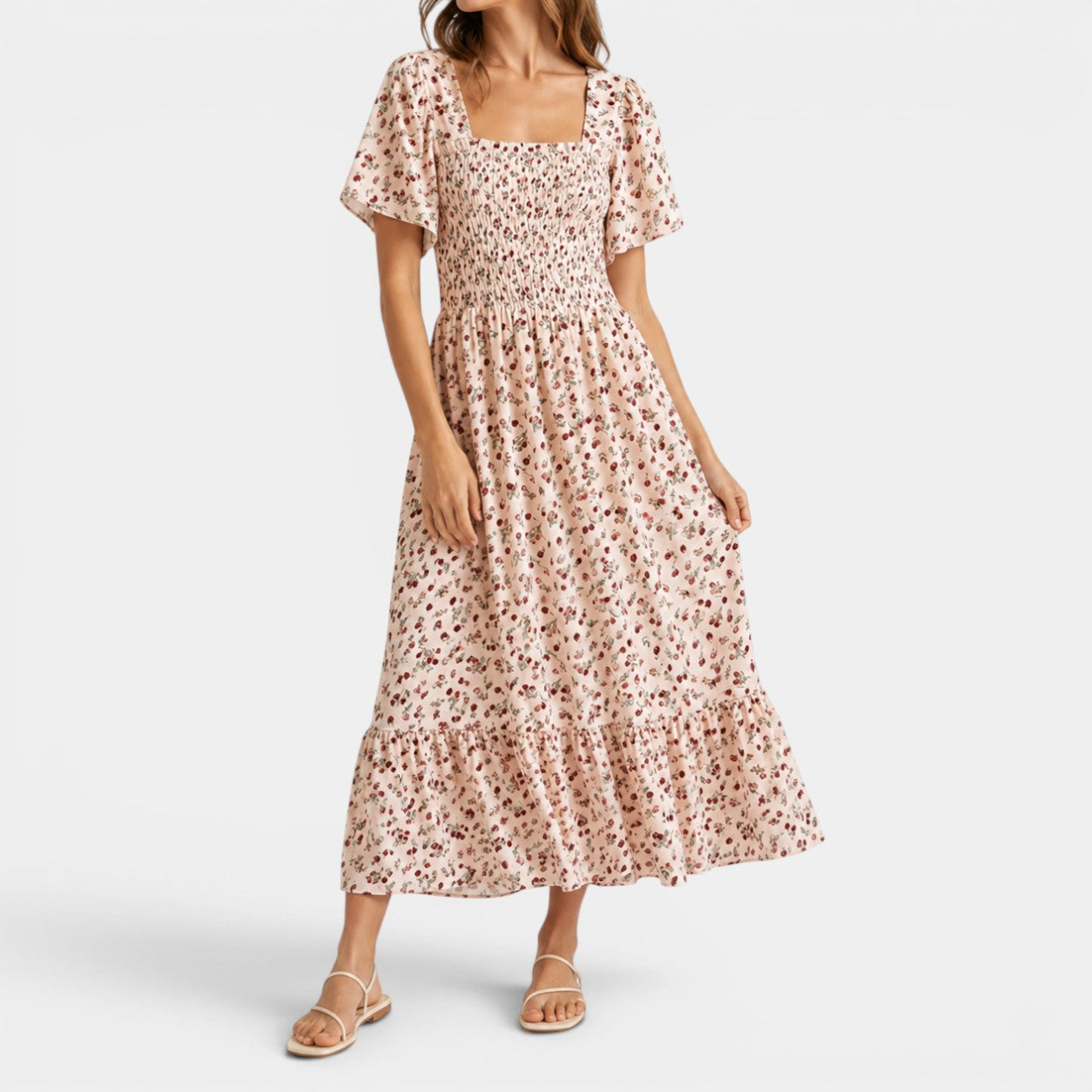 Celrien | Women’s Floral Smocked Dress Flattering Knee-Length Summer