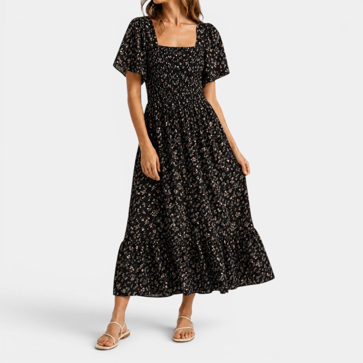 Celrien | Women’s Floral Smocked Dress Flattering Knee-Length Summer