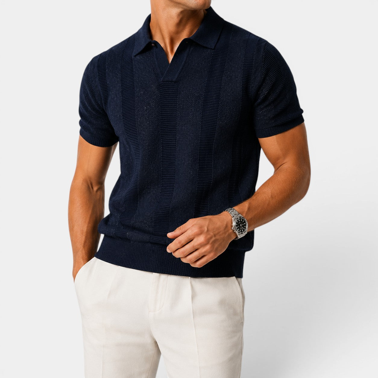Celrien | Men’s Lightweight Knit Polo Shirt Summer Striped Casual