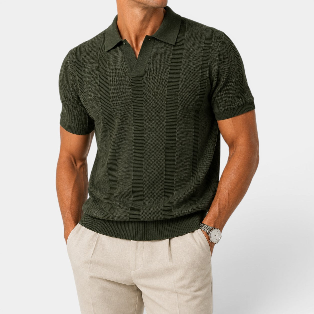 Celrien | Men’s Lightweight Knit Polo Shirt Summer Striped Casual