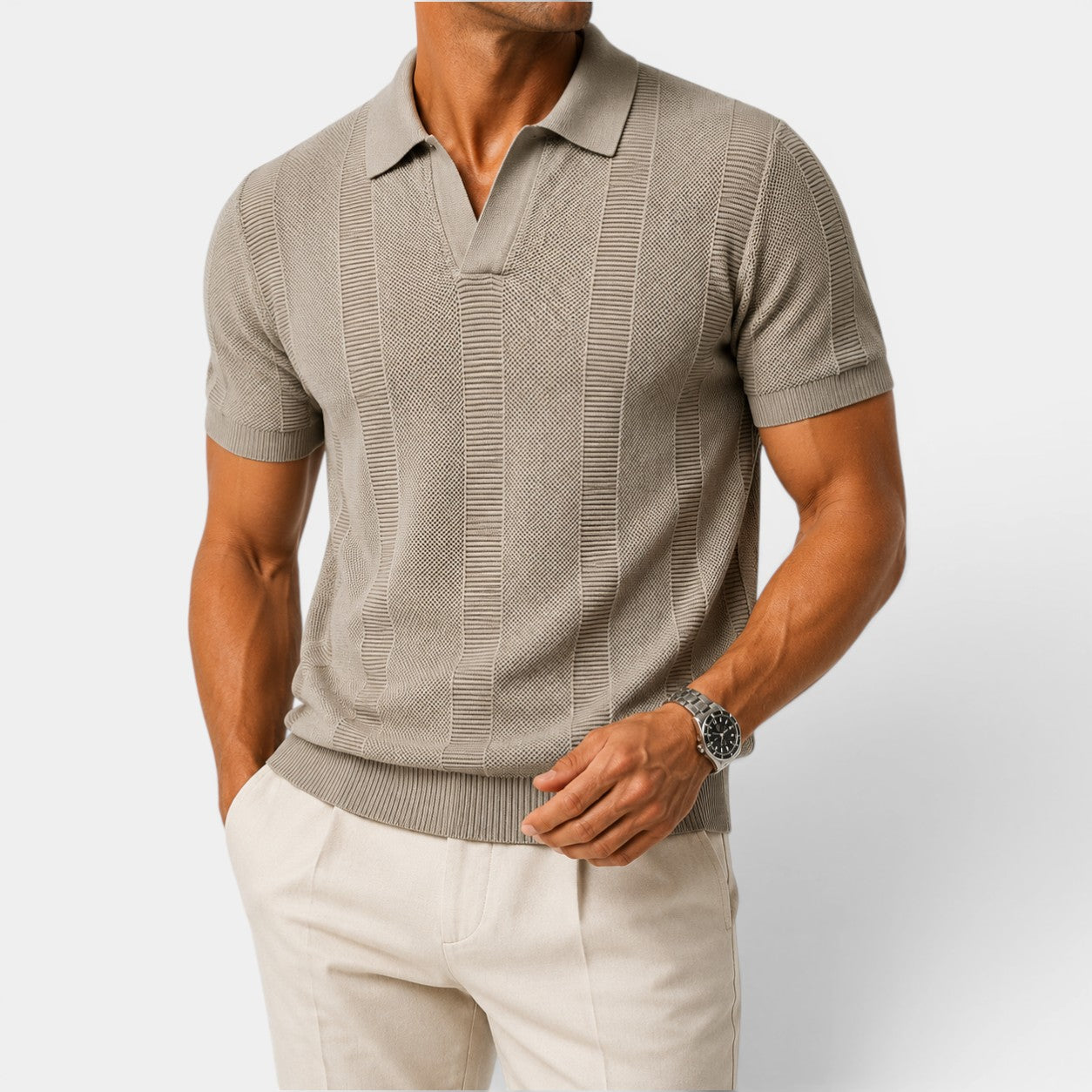 Celrien | Men’s Lightweight Knit Polo Shirt Summer Striped Casual